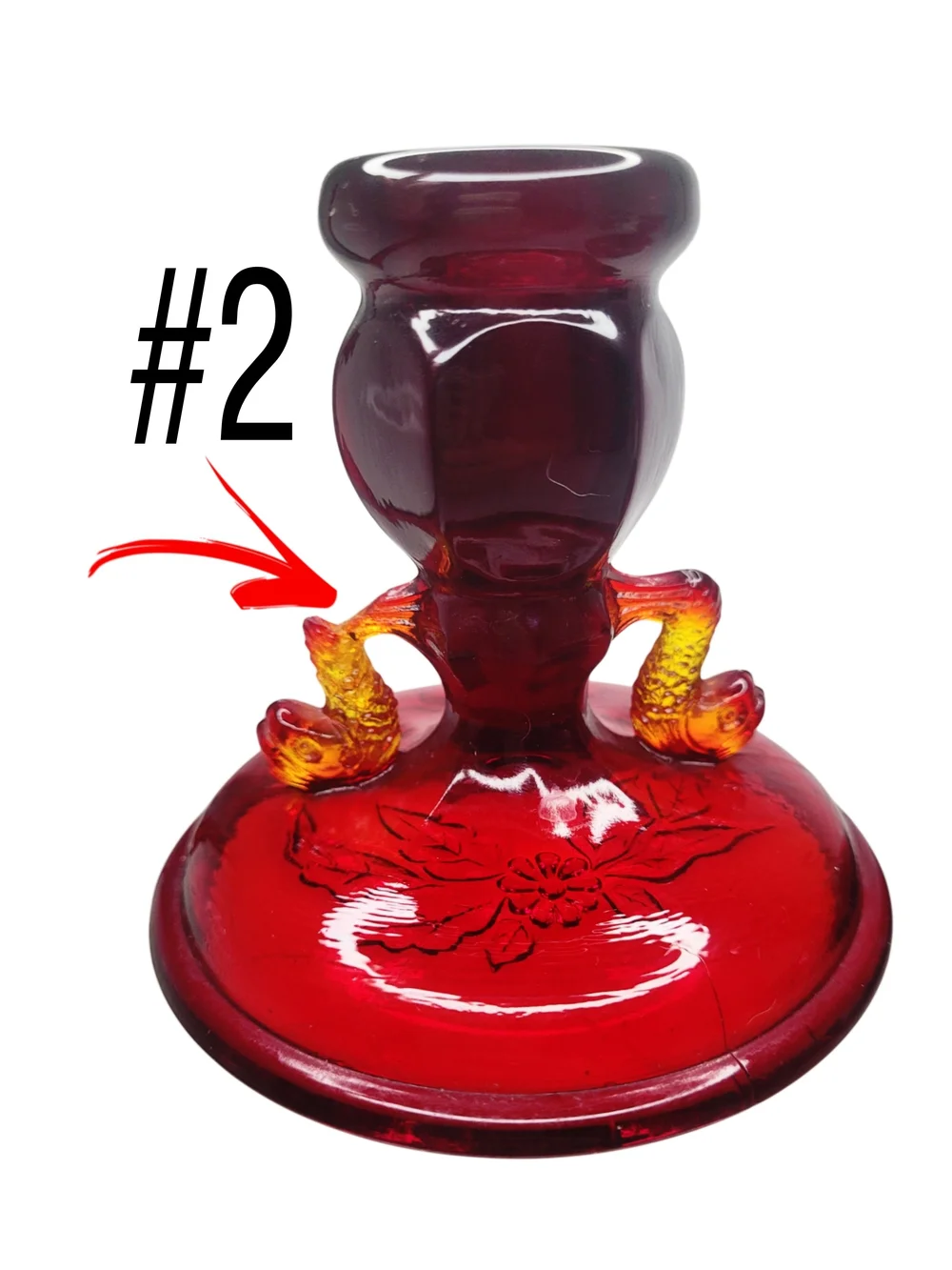 Antique 1920s Fenton Amberina Koi/Dolphin Red Glass Candlesticks